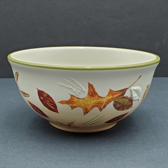 Longaberger Fall Foliage Soup Cereal Bowl Embossed Autumn Leaves Leaf - Picture 1 of 8